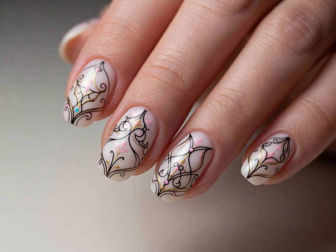 Minimalist nail art with delicate hand-painted line accents