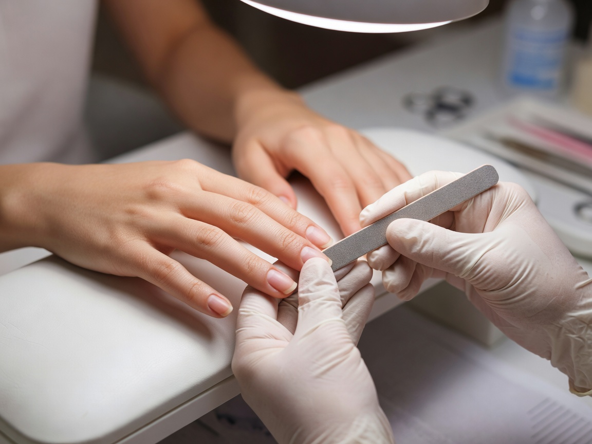 Realistic manicure treatment with clean cuticles and gentle shaping