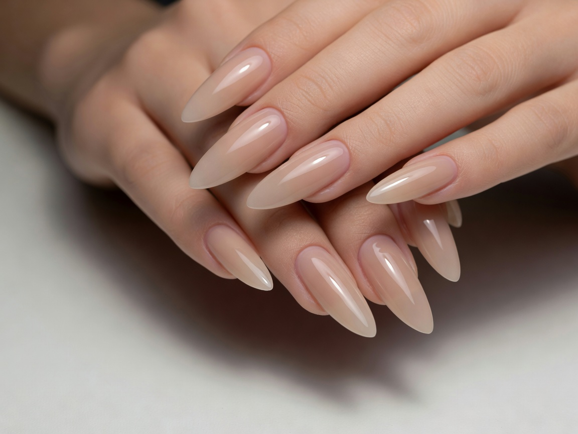 Sculpted long almond shaped natural nail extensions