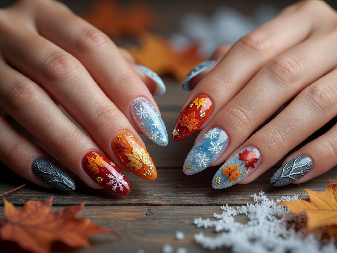 Seasonal autumn and winter inspired nail styling
